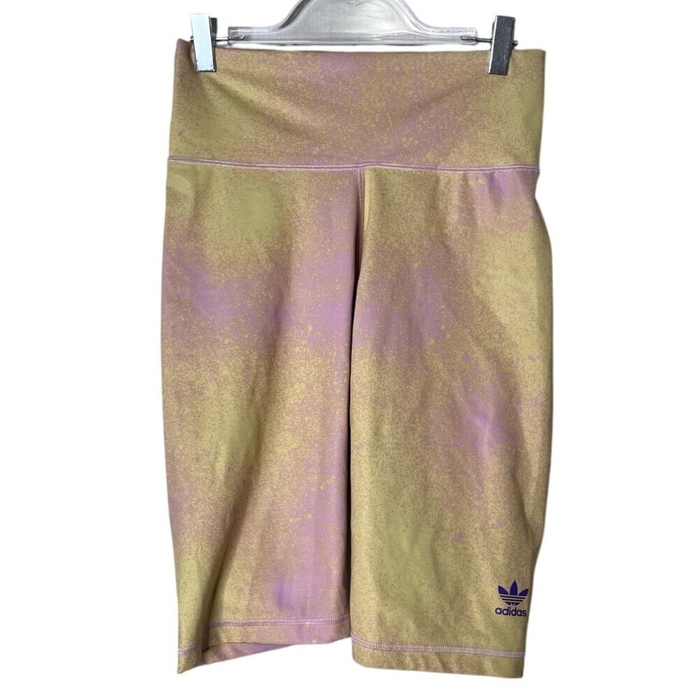 Adidas Originals Yellow Gold Purple Splatter Marbled Bike Shorts Size M Trefoil